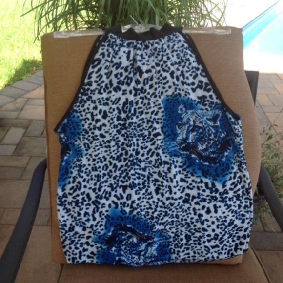 NWT LEOPARD OFF SHOULDER Blue BLOUSE Romanti M - Picture 4 of 4